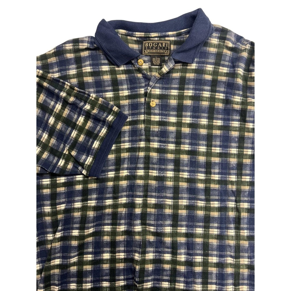 Vintage Bogari Studio Mens Plaid Short Sleeve Polo Shirt Size L Italy Designed